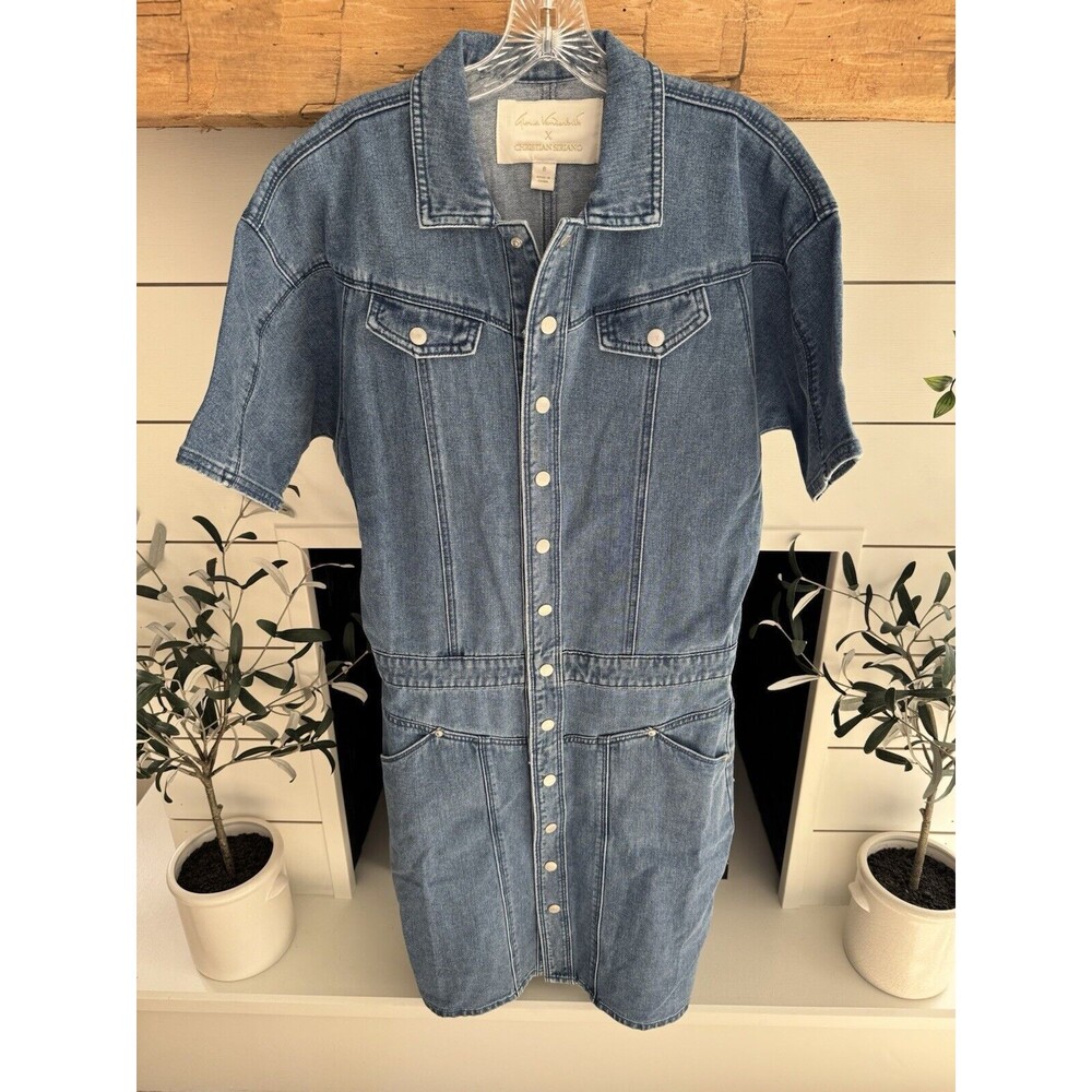 Gloria Vanderbilt Denim Dress Dolman Blue Buttons Pocket Short Sleeve Size 8